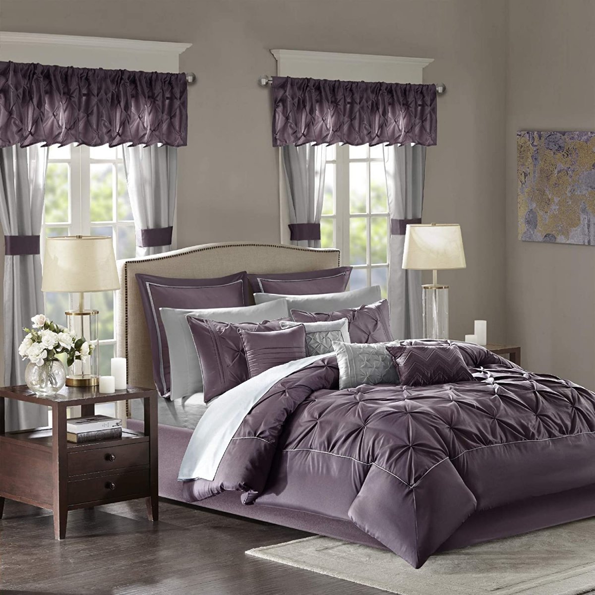 Master Bedroom 24 Piece Room - in - a - Bag Faux Silk Comforter Set Bedding Curtains Pillows - Anna's Linens