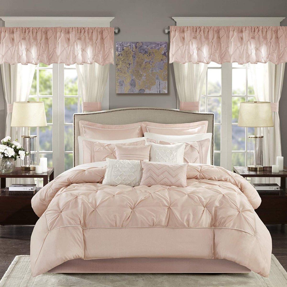 Master Bedroom 24 Piece Room - in - a - Bag Faux Silk Comforter Set Bedding Curtains Pillows - Anna's Linens