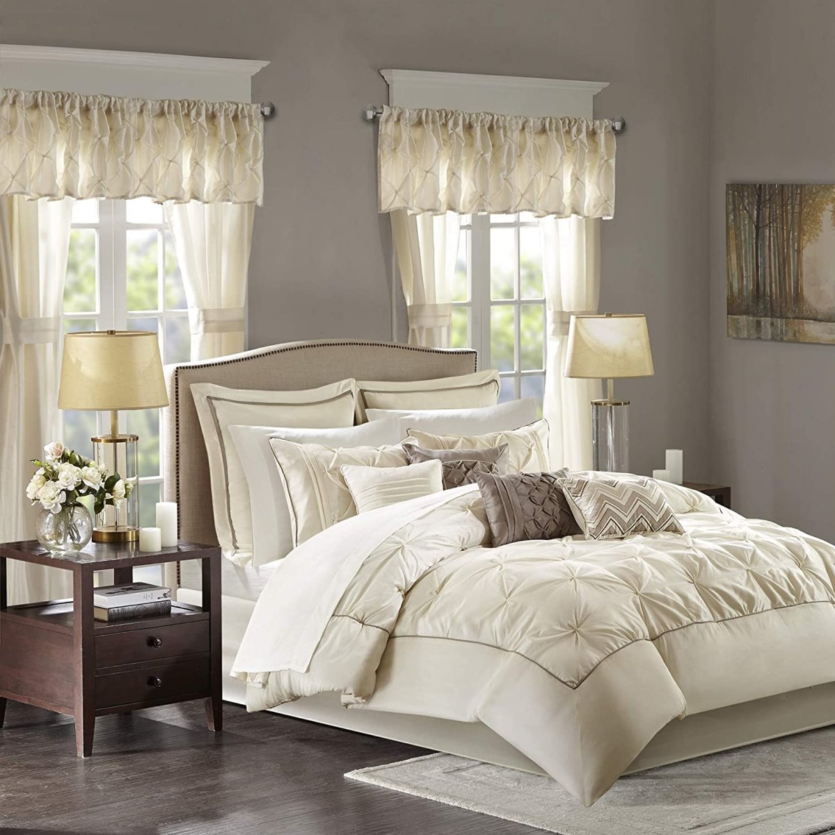 Master Bedroom 24 Piece Room - in - a - Bag Faux Silk Comforter Set Bedding Curtains Pillows - Anna's Linens