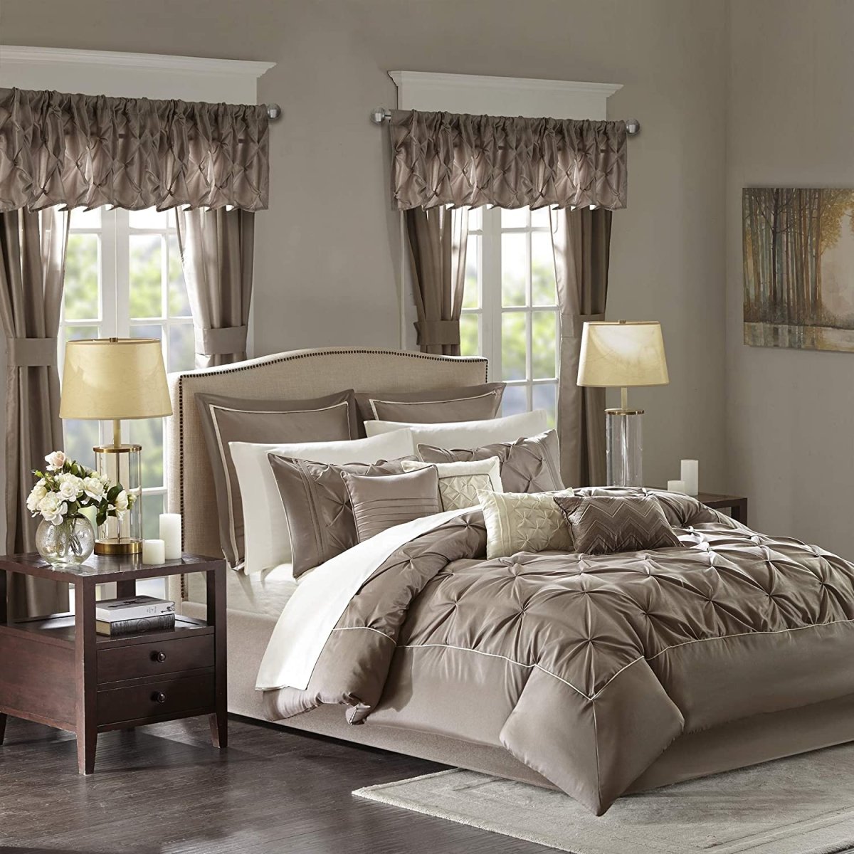 Master Bedroom 24 Piece Room - in - a - Bag Faux Silk Comforter Set Bedding Curtains Pillows - Anna's Linens