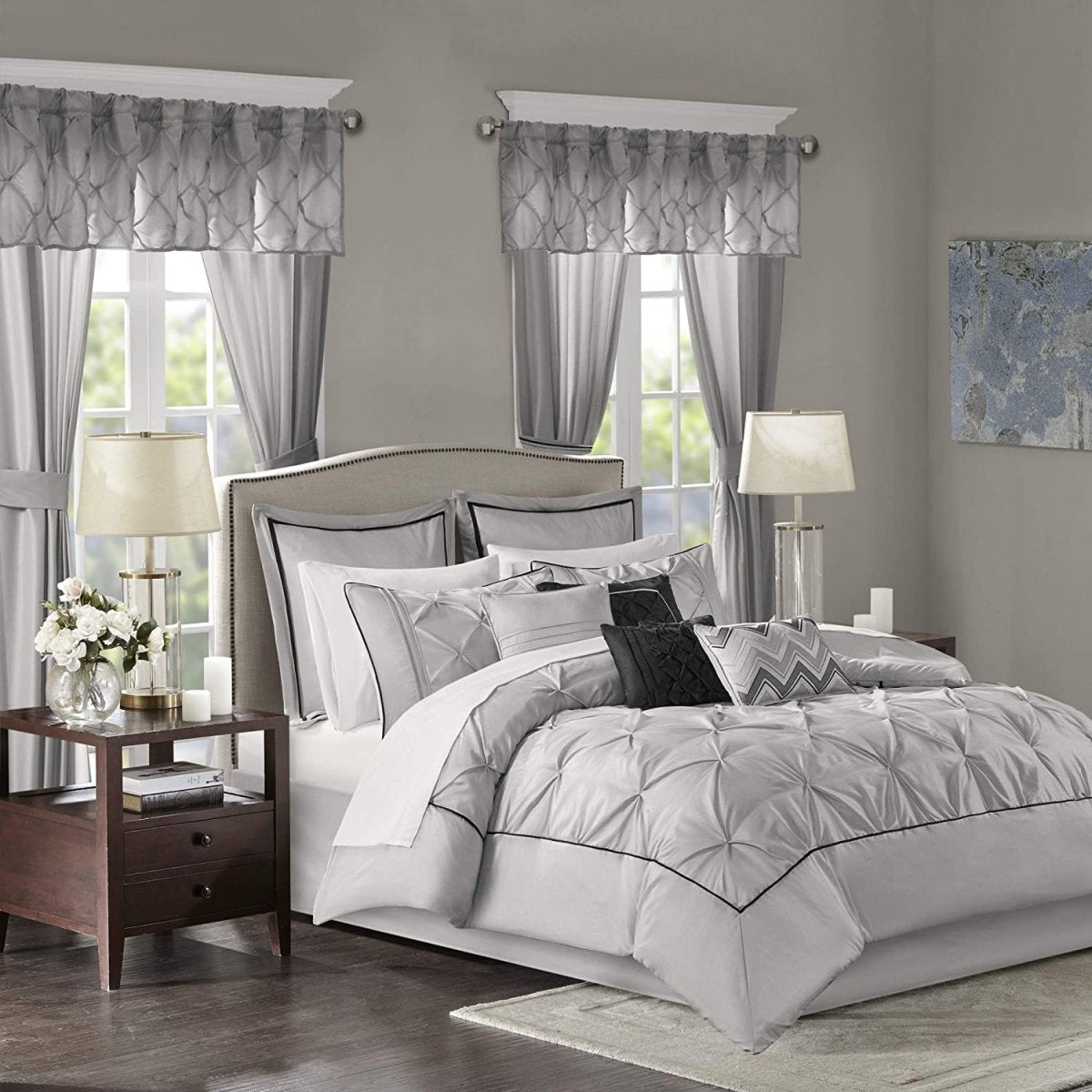 Master Bedroom 24 Piece Room - in - a - Bag Faux Silk Comforter Set Bedding Curtains Pillows - Anna's Linens