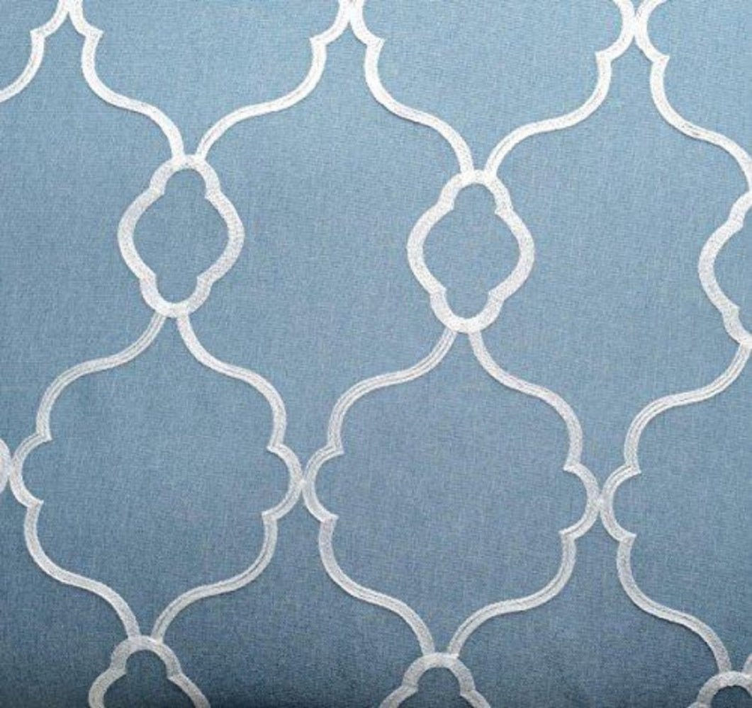 Moroccan Embroidered Semi Sheer Curtains Linen Grommet Curtain Set 52 x 95 In - Anna's Linens