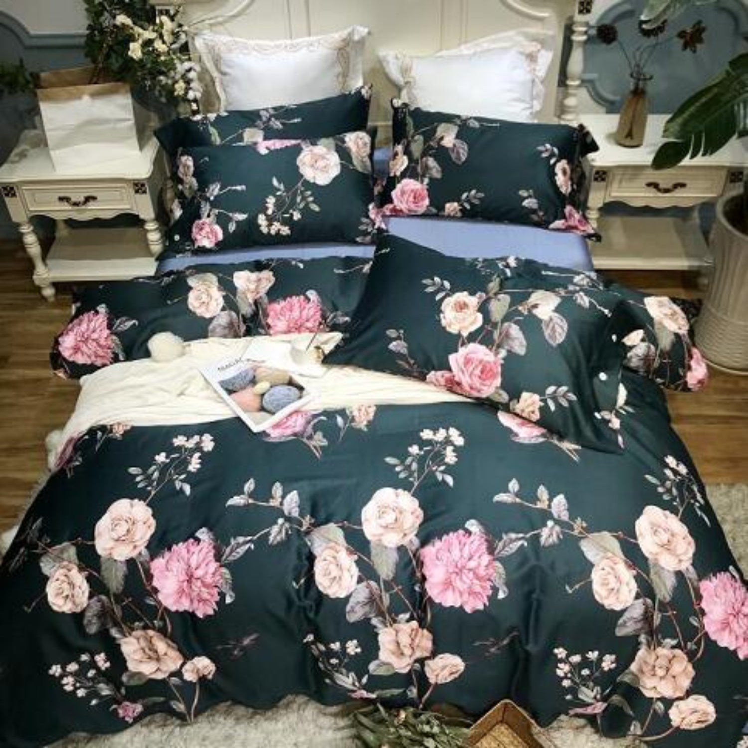 Silk Egyptian Cotton Birds Plant Duvet Cover Bedding Set Fitted sheet style - Anna's Linens