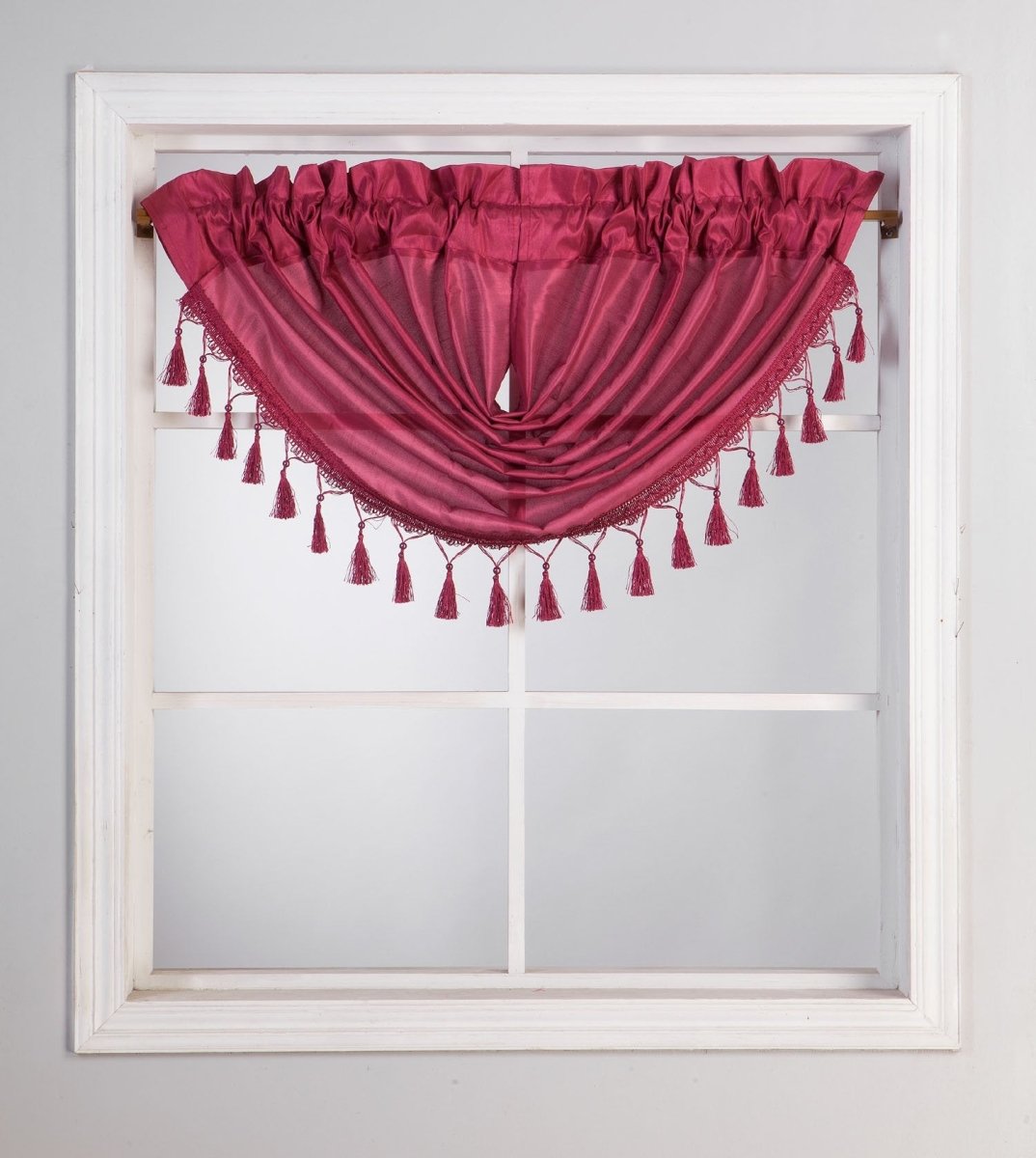 Silk Semi Sheer Waterfall Valance Swag Window Curtain Tassel Decorative Trim 48" X 38" - Anna's Linens