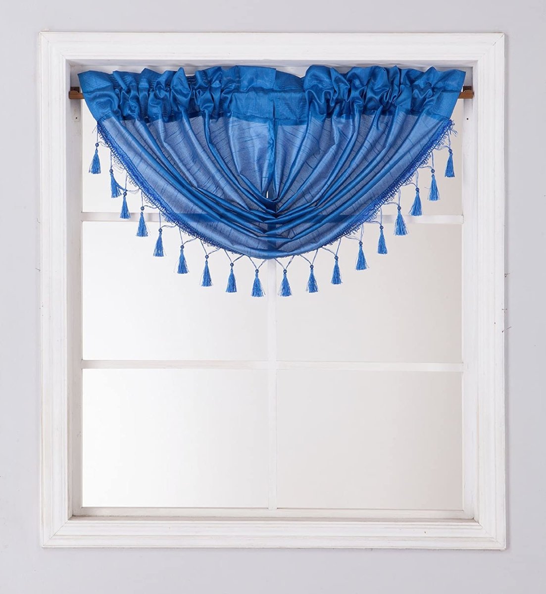 Silk Semi Sheer Waterfall Valance Swag Window Curtain Tassel Decorative Trim 48" X 38" - Anna's Linens