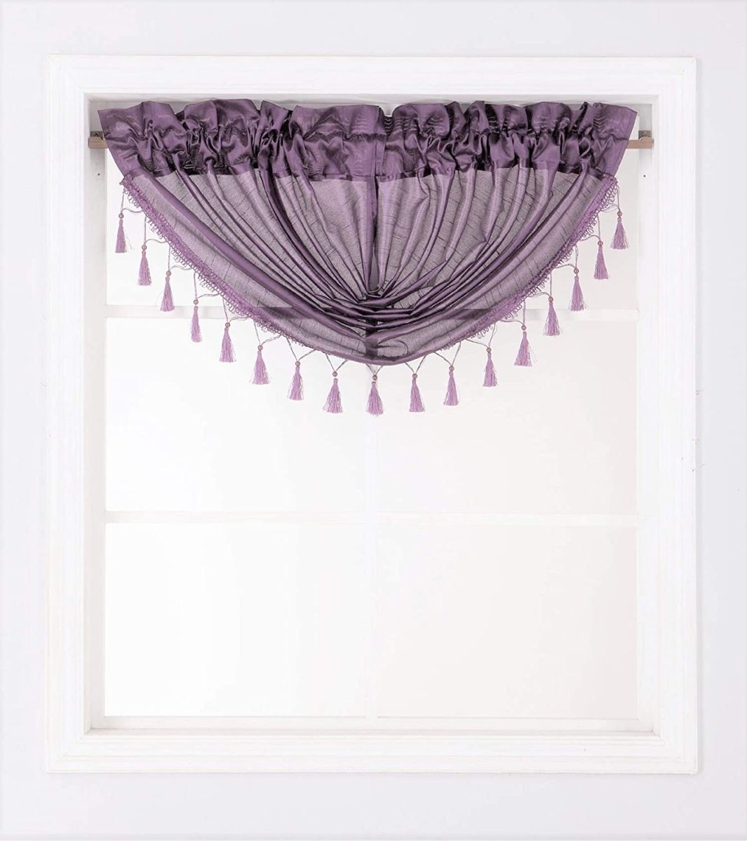 Silk Semi Sheer Waterfall Valance Swag Window Curtain Tassel Decorative Trim 48" X 38" - Anna's Linens