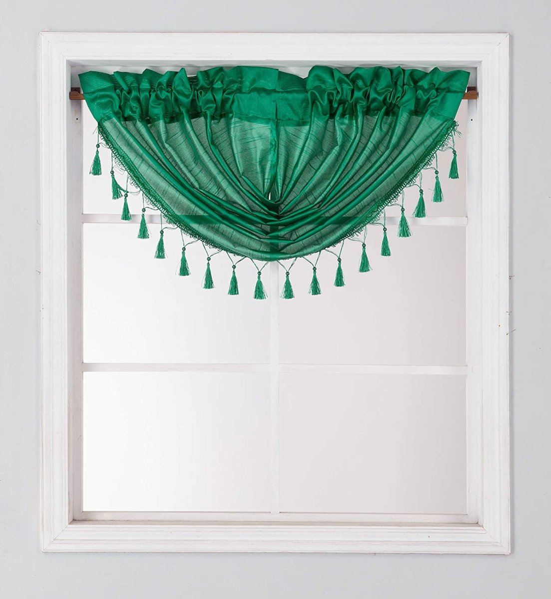 Silk Semi Sheer Waterfall Valance Swag Window Curtain Tassel Decorative Trim 48" X 38" - Anna's Linens