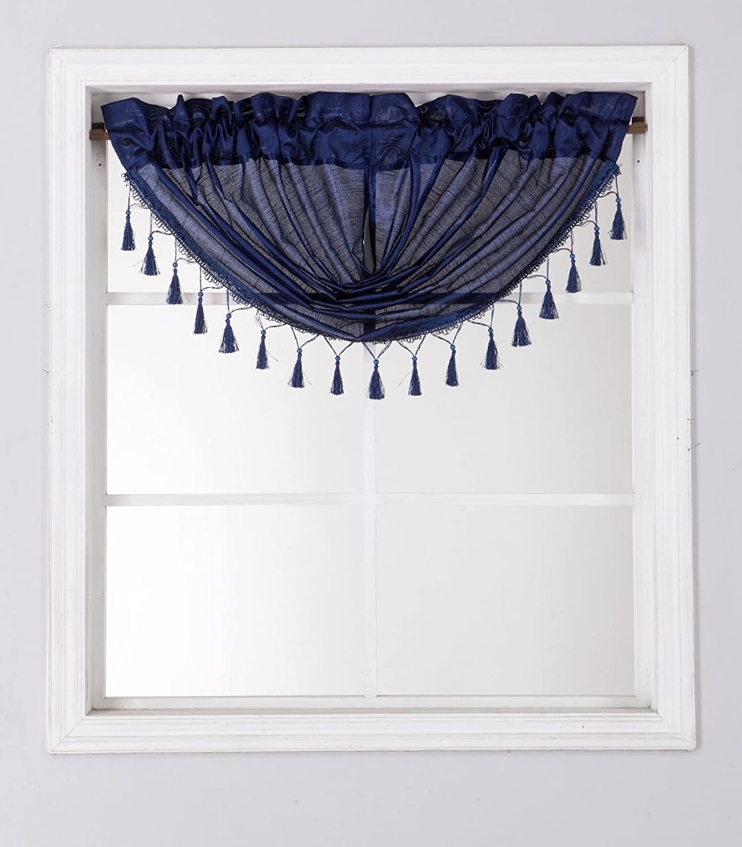 Silk Semi Sheer Waterfall Valance Swag Window Curtain Tassel Decorative Trim 48" X 38" - Anna's Linens