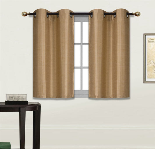 Small Window Short Curtain Faux Silk Semi Sheer Drapes 2 Panels Set - Anna's Linens