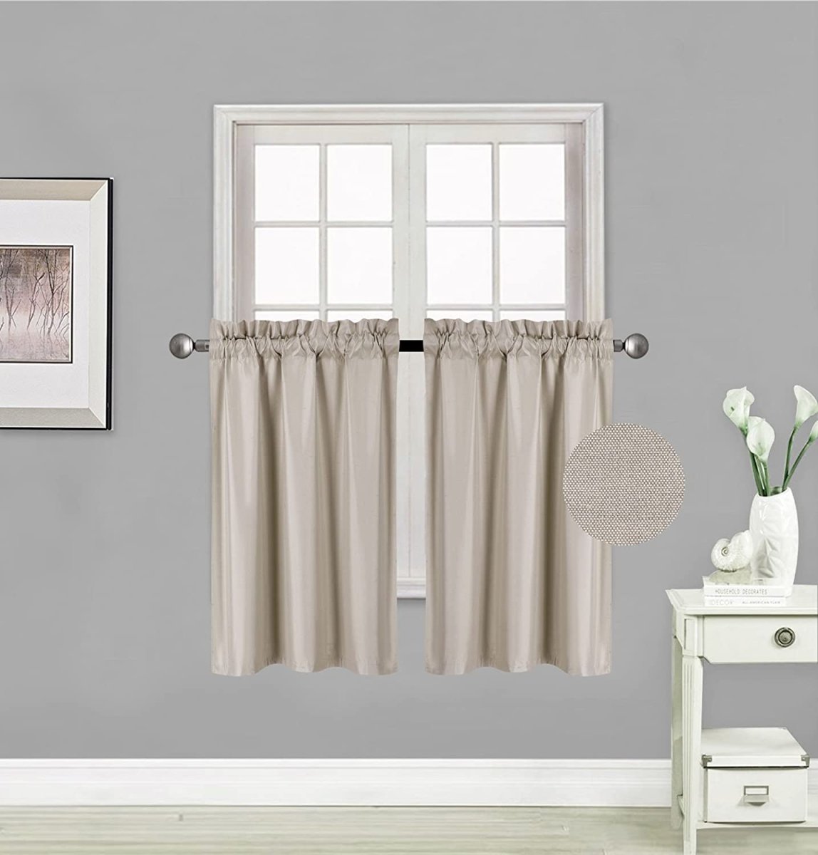 Small Window Treatment Short Curtain Insulated Blackout Drapes Tiers 2 Panels Set - Anna's Linens