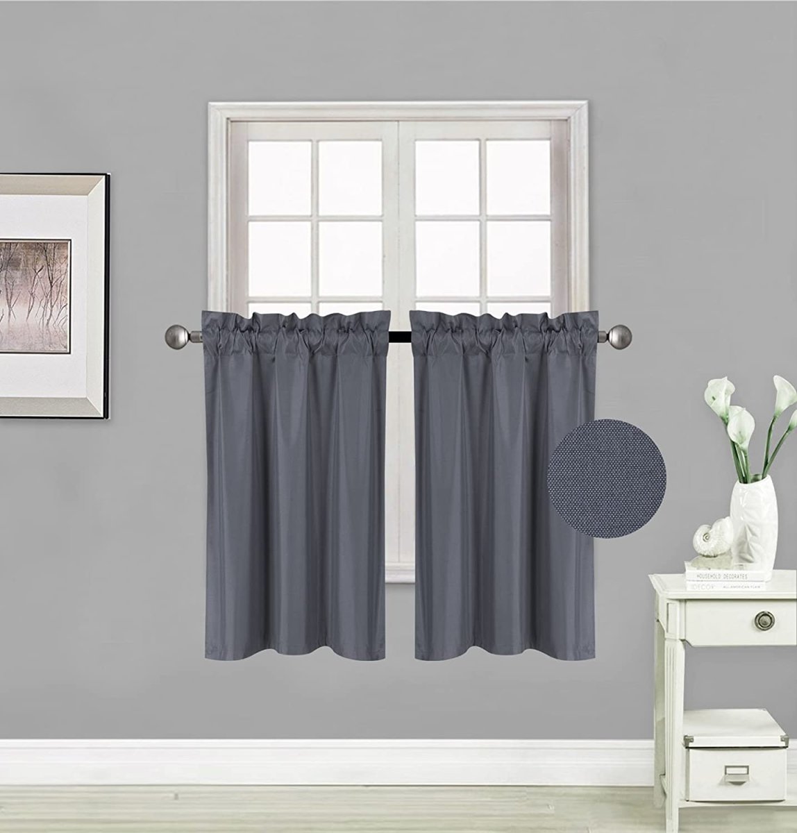 Small Window Treatment Short Curtain Insulated Blackout Drapes Tiers 2 Panels Set - Anna's Linens