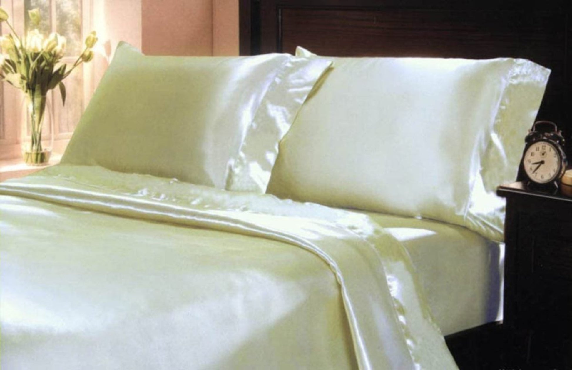 Soft Silky Satin Solid Color Deep Pocket Sheet Set - Anna's Linens