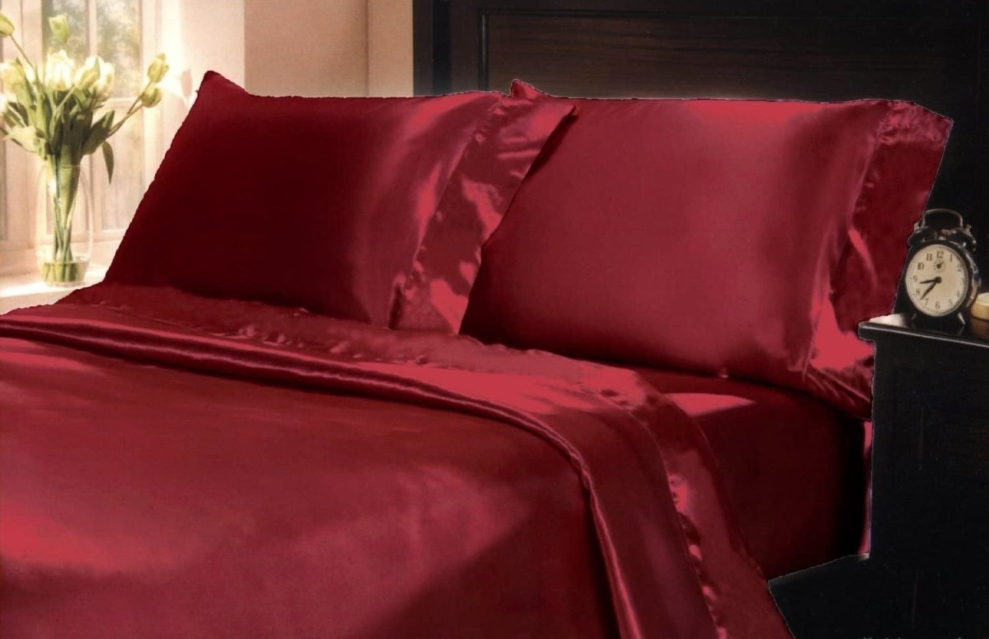 Soft Silky Satin Solid Color Deep Pocket Sheet Set - Anna's Linens