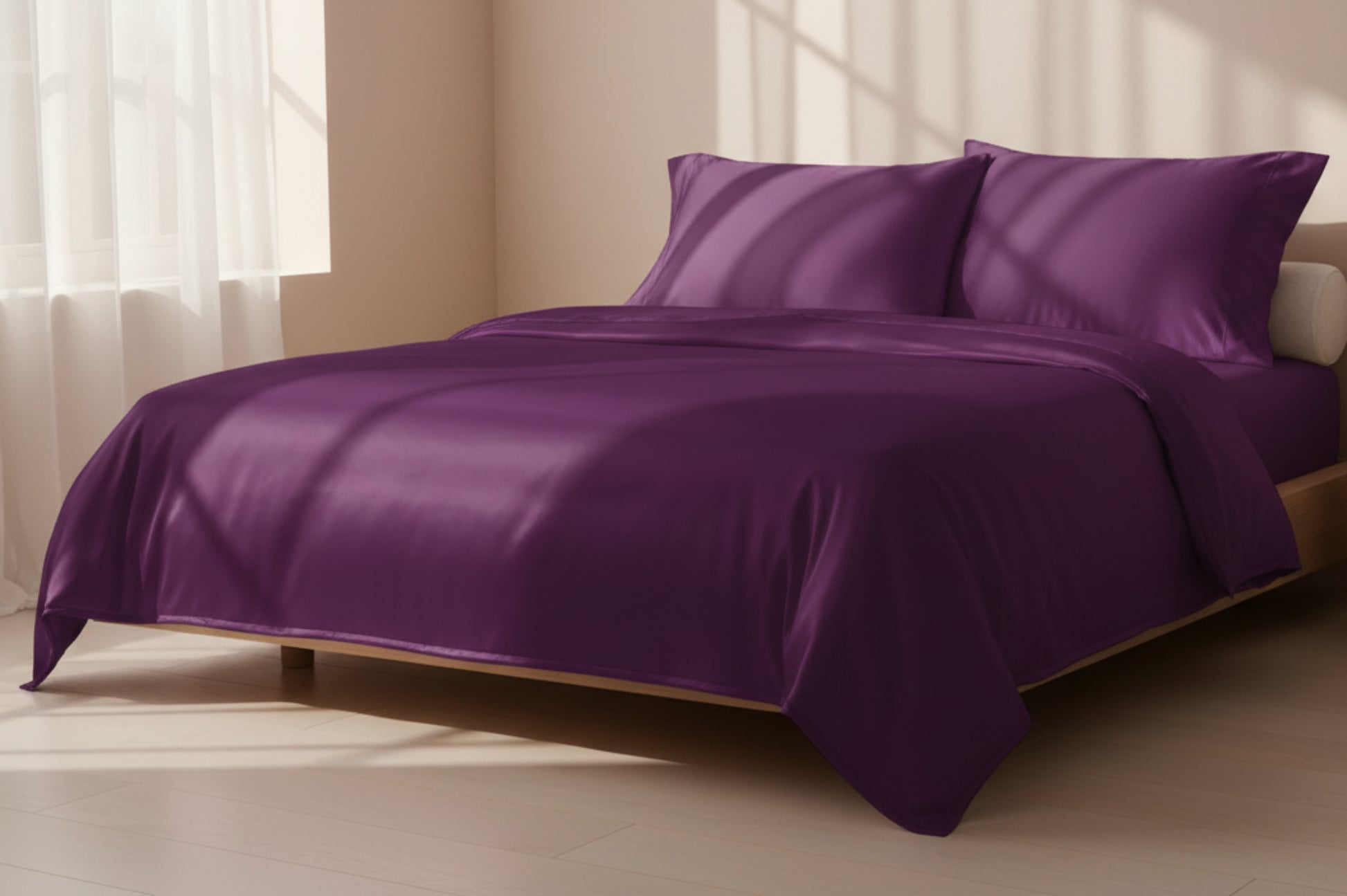Soft Silky Satin Solid Color Deep Pocket Sheet Set - Anna's Linens