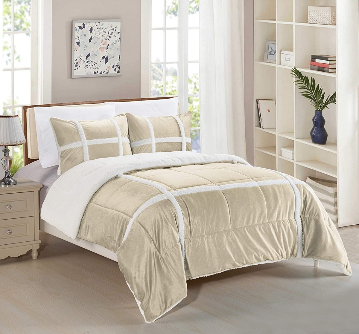 Softest Coziest Sherpa Premium Quality Down Alternative Micro - Suede 3 pcs Reversible Comforter Set - Anna's Linens