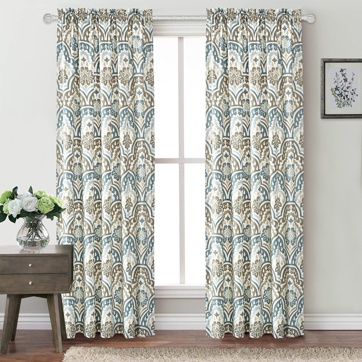 Tivoli Ikat Design Curtain Teal - Aqua 2 panels Set - Anna's Linens