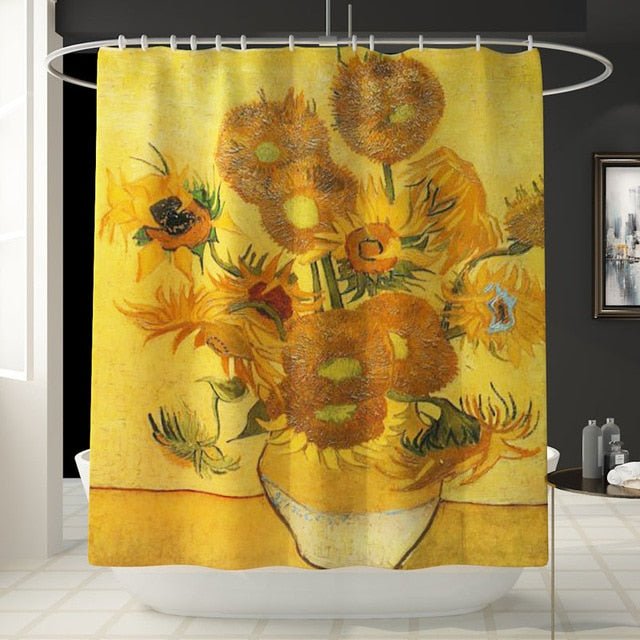 Waterproof Sunflowers Printing Shower Curtain Toilet Cover Bath Mat Non Slip Rug Set - Anna's Linens
