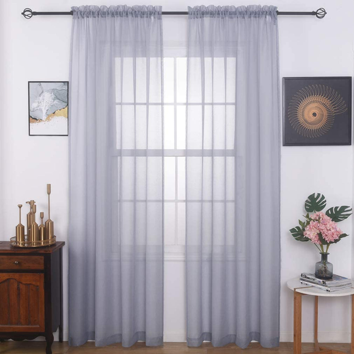 Window Treatments Rod Pocket Drapes Semi Crinkle Voile Extra Wide Sheer Curtains - Anna's Linens
