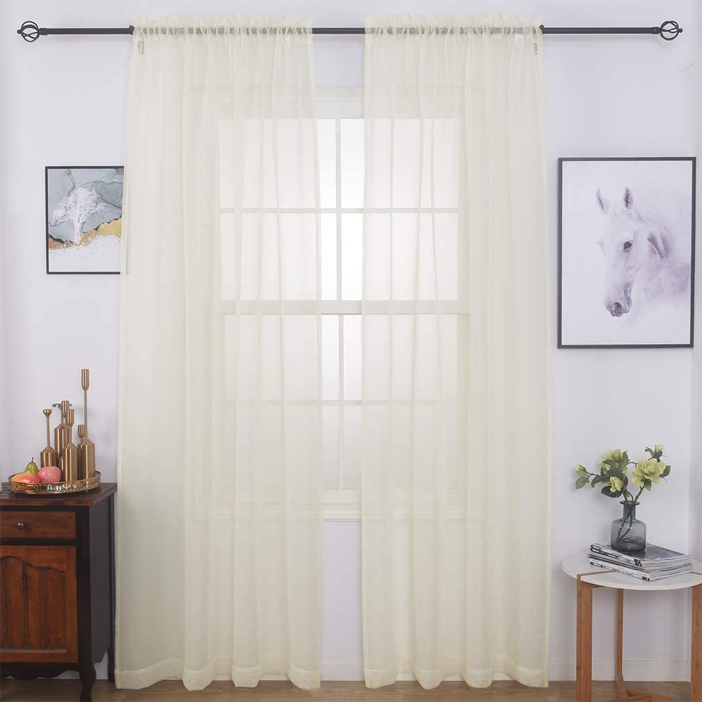 Window Treatments Rod Pocket Drapes Semi Crinkle Voile Extra Wide Sheer Curtains - Anna's Linens